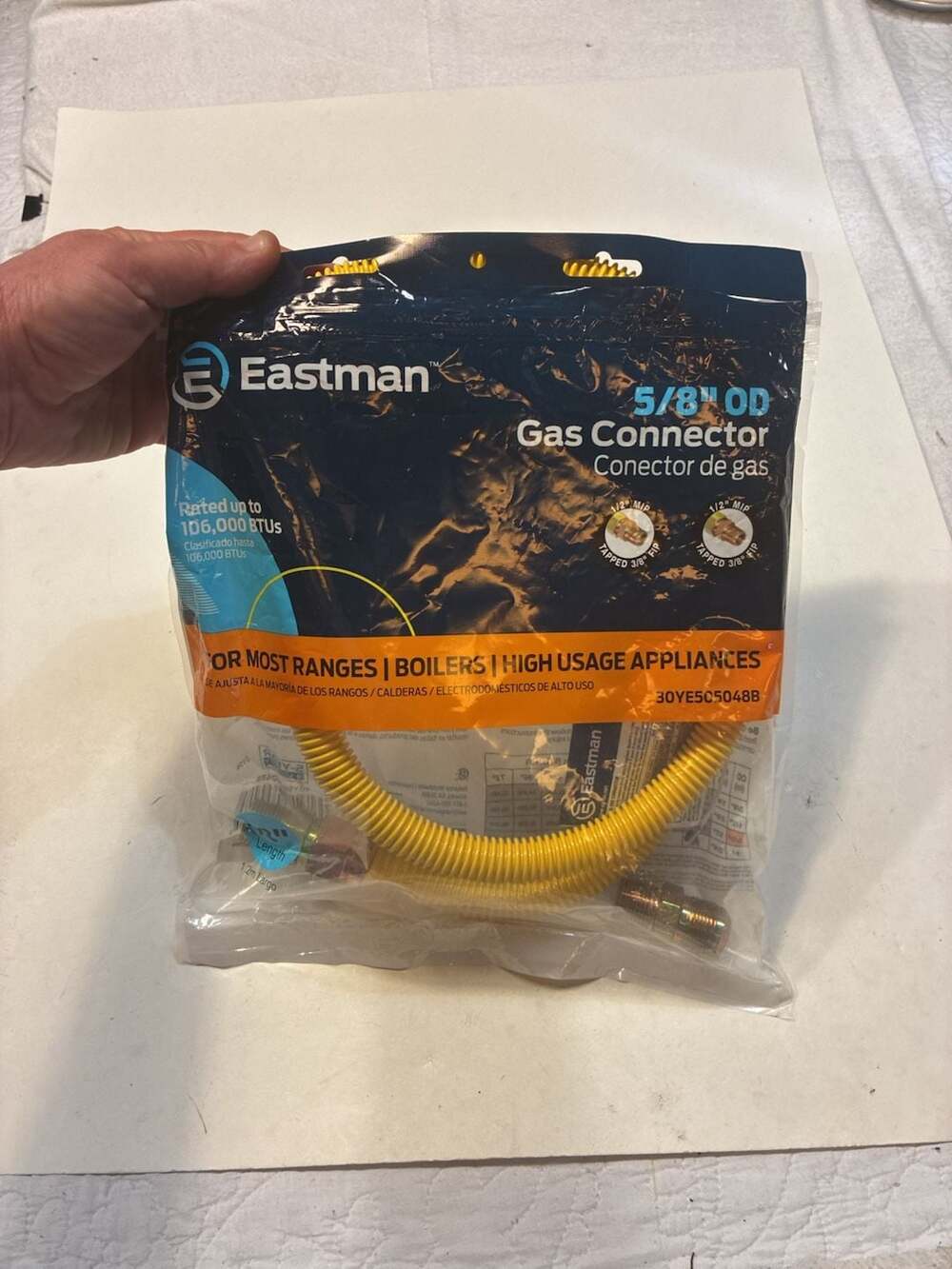 Eastman 5/8" OD Gas Connector for Ranges, Boilers, and High Usage Appliances